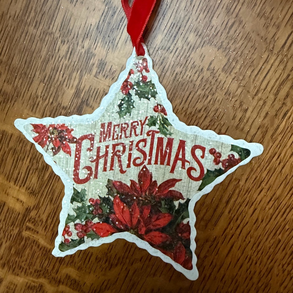 Festive Star Christmas Ornament with Red and Green Design